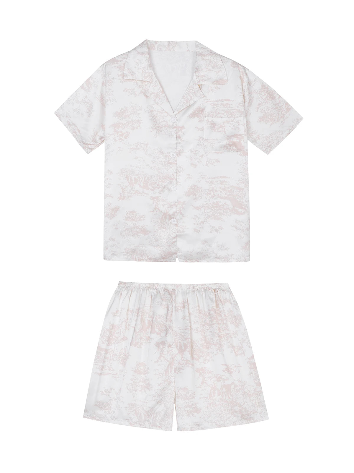 STORESDE Women's 2pcs Cute Print Short Sleeve Button Top and Shorts Pink Sleepwear Soft Comfy Homewear Casual Loungewear Pajama Set