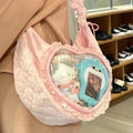 STORESDE Pink Cute Womens Shoulder Bag Pleated Love Heart Lolita Jk Ita Bag Drawstring Ballet Style Sweet Fashion Female Handbag