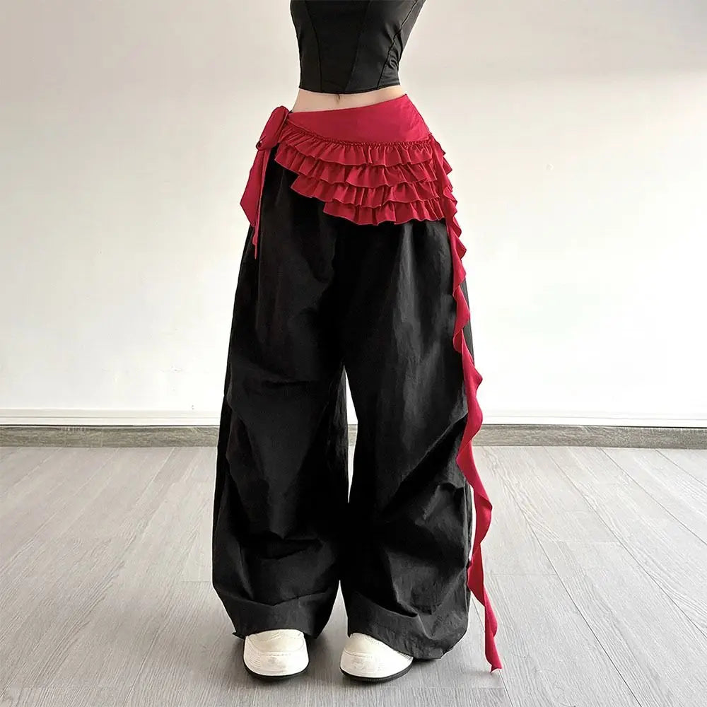STORESDE Embroidered Flower Lace Mini Skirt Irregular See Through Ruched Skirts Lace-up Design High Waist Pleated Skirts