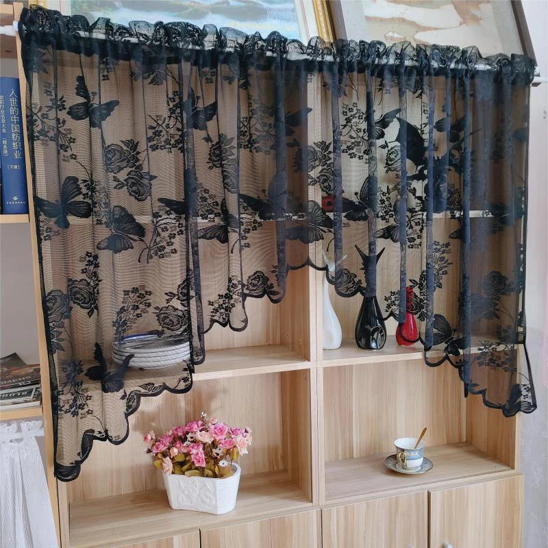 STORESDE 1pc Lace Bird Short Curtians for Kitchen Cafe Study Room Spring Pastoral Half Sheer Small Window Valance Drapes