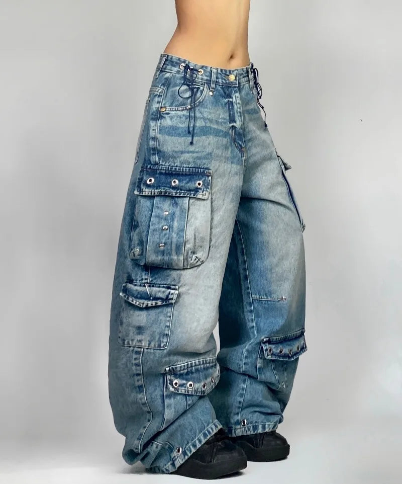 STORESDE Streetwear Fashion New Multi-pocket Washed Baggy Jeans Men And Women Y2K Hip Hop Harajuku Casual Gothic High Waist Wide Trousers