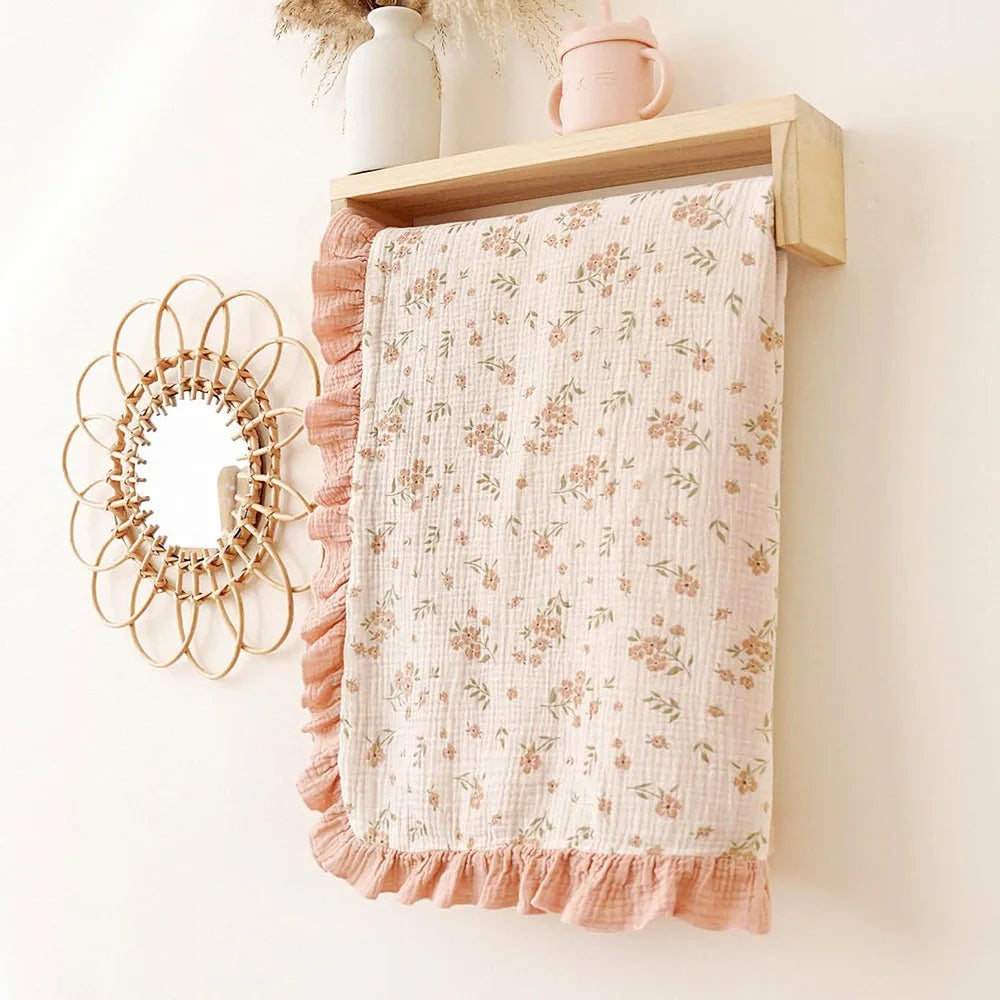 STORESDE Ruffle Baby Blanket Cotton Swaddle Newborn Wrap Flower Muslin Receive Blankets Stroller Cover