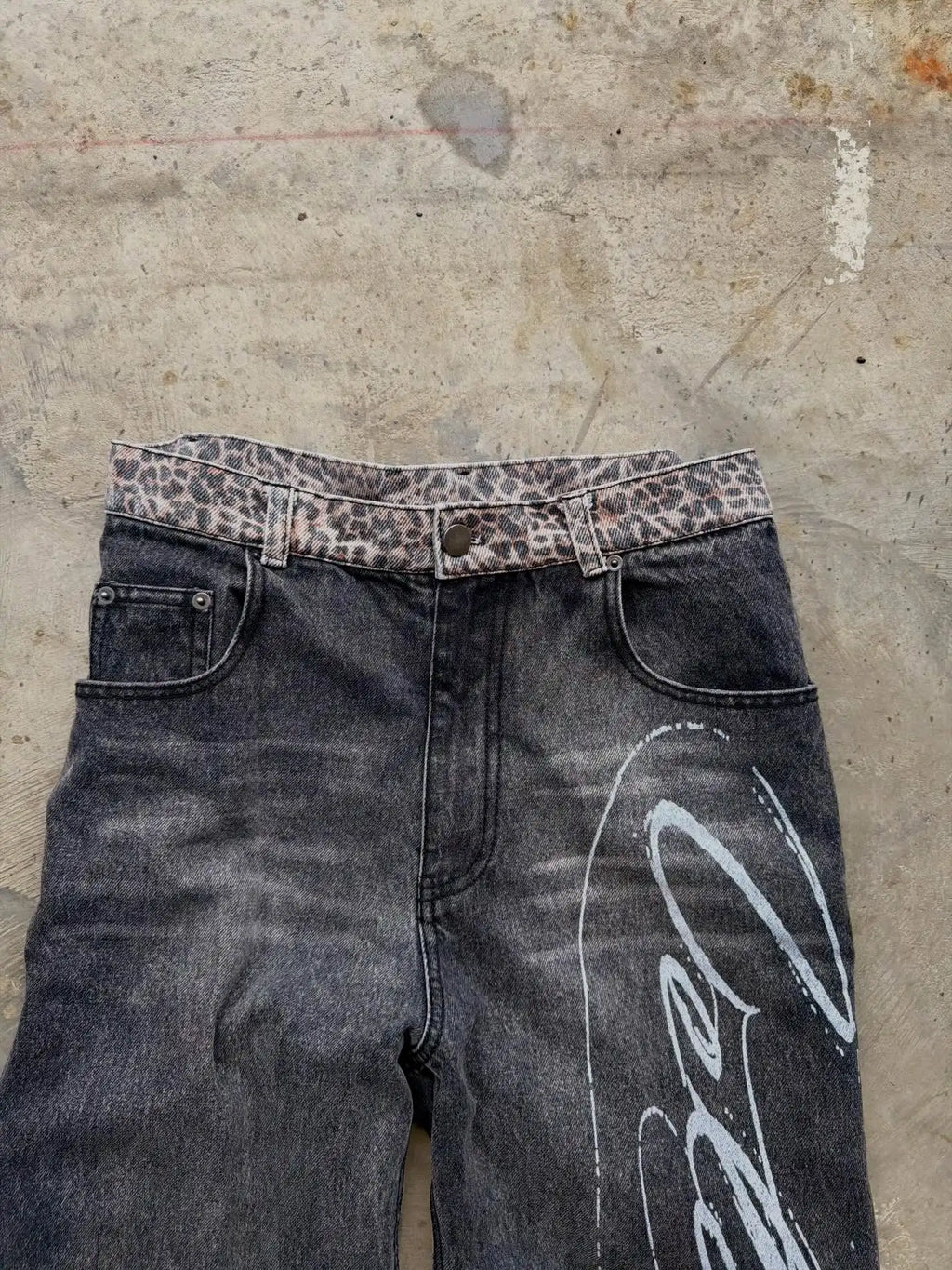 STORESDE Leopard print hem jeans 2000s American casual jeans high waist straight wide leg jeans Harajuku retro women's clothing