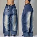STORESDE Y2k Hip Hop American Wide Leg Pants Gothic Zipper Skull Embroidered Jeans Men Harajuku Vintage High Waist Casual Jeans Unisex