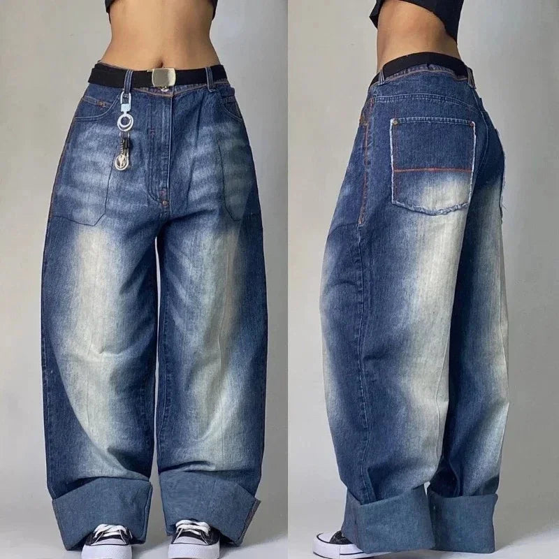 STORESDE Y2k Hip Hop American Wide Leg Pants Gothic Zipper Skull Embroidered Jeans Men Harajuku Vintage High Waist Casual Jeans Unisex