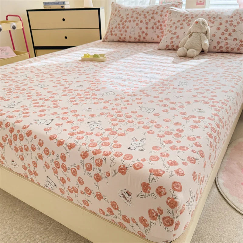 STORESDE Bonenjoy Elastic Fitted Sheet Floral Style Bedsheet Soft Bed Cover Home Bed Linen Sheets drap de lit (Pillowcase Need Order)