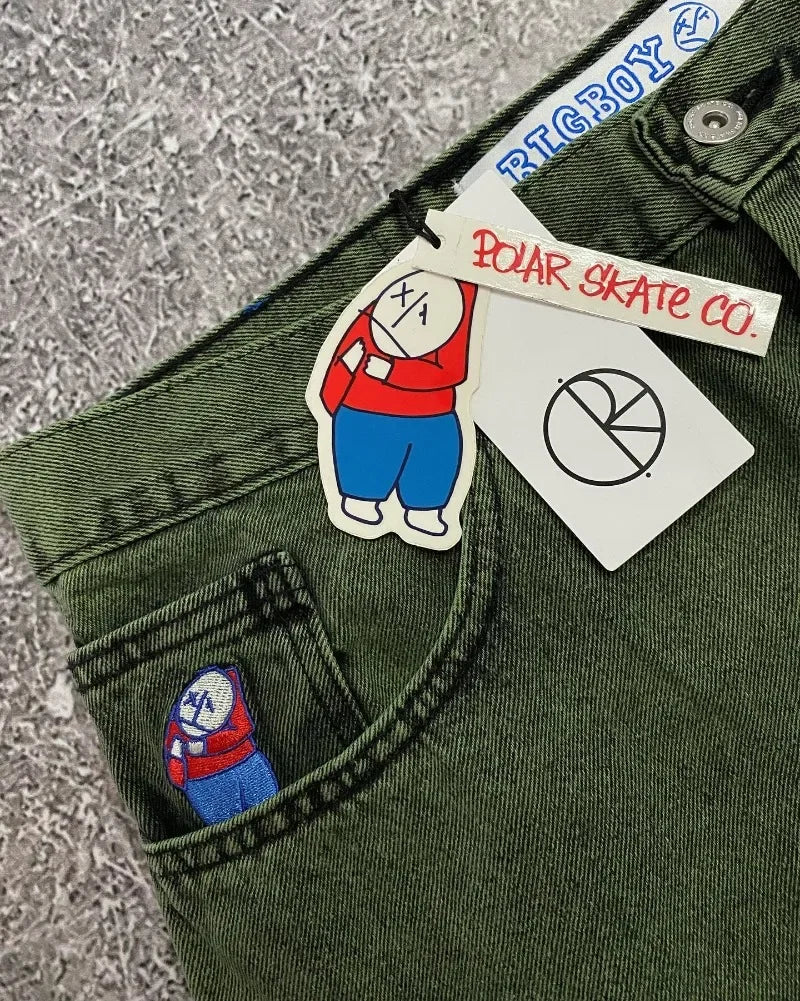 STORESDE Big Boy Baggy Shorts New Harajuku Hip Hop Cartoon Graphic Embroider  Retro Denim Shorts Y2k Gym Basketball Shorts Women Clothing
