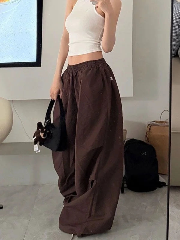 STORESDE Y2k American Women's Hip Hop Loose Wide Leg Jogger Pants 2026 Summer Pattern Embroidered Parachute Sweatpants Loose Pleated