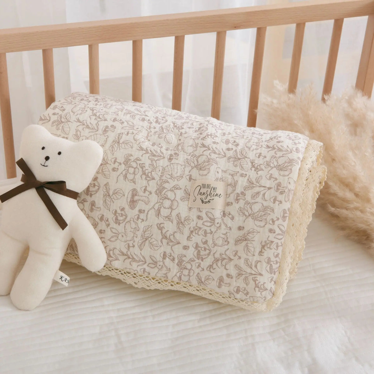 STORESDE Spring Summer Baby Comforter Soft Cotton baby quilts Gauze Quilted Blanket for Newborn Floral Print Kindergarten Kids Bedding