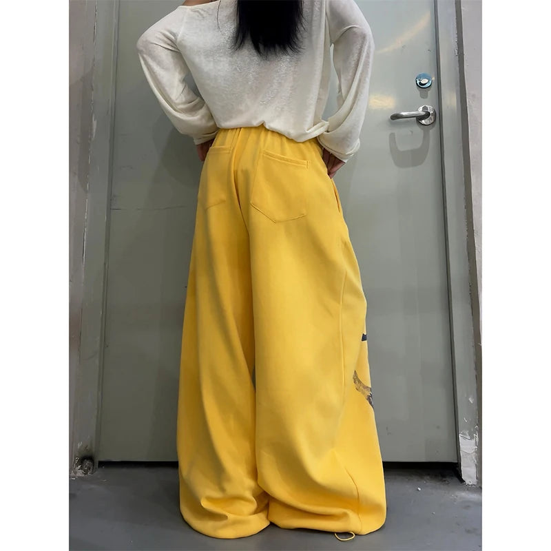STORESDE 2026 American Style Vintage Gradient Letter Print Casual Wide Leg Pants Loose Fit Hip Hop Jazz Dance Women Fashionable Trousers