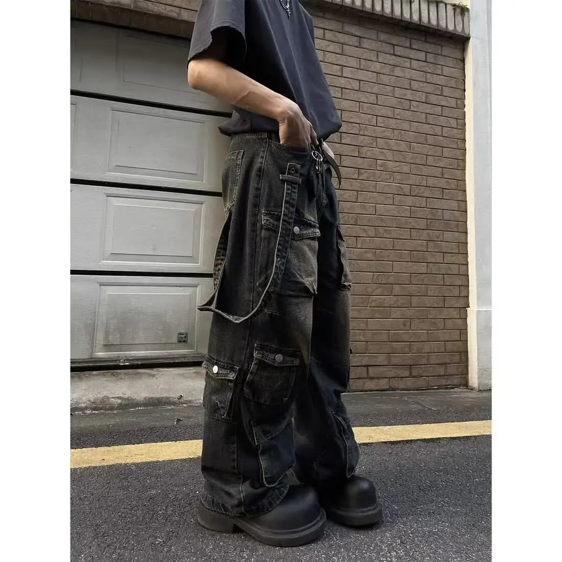 STORESDE Washed Vintage American Street Style Men's Jeans Spring Autumn Loose Straight Leg High Street Vibe Long Trousers