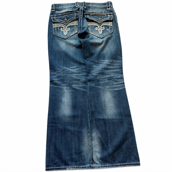 STORESDE Retro Heavy Industry Embroidered Women High Waist Straight Bootcut Jeans Y2k Street Washed Blue Pants Spicy Girl Fashion Jeans