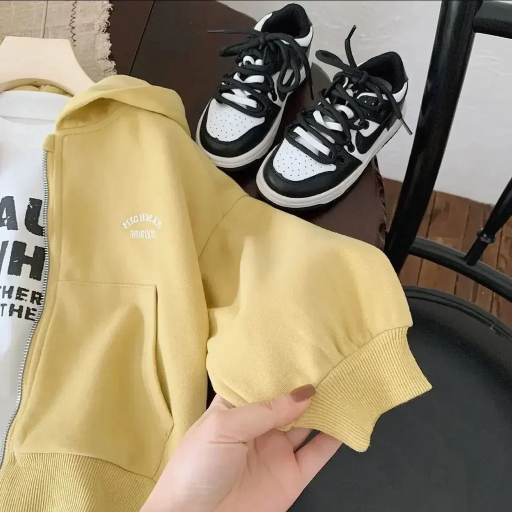 STORESDE High Quality Children's Composite Cotton Set 2026 Spring Autumn New Korean Girl Boys Letter Baby Casual Hooded Sports 2pcs Set