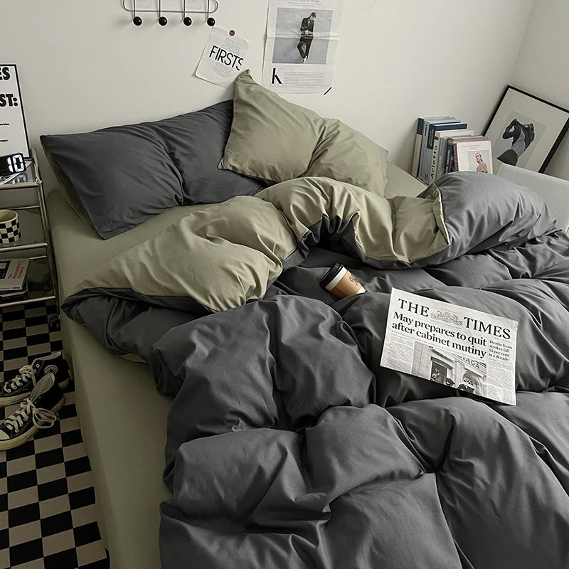 STORESDE 3-piece double color duvet cover + pillowcase, bedding set, soft and breathable bedroom or guest room (without core)