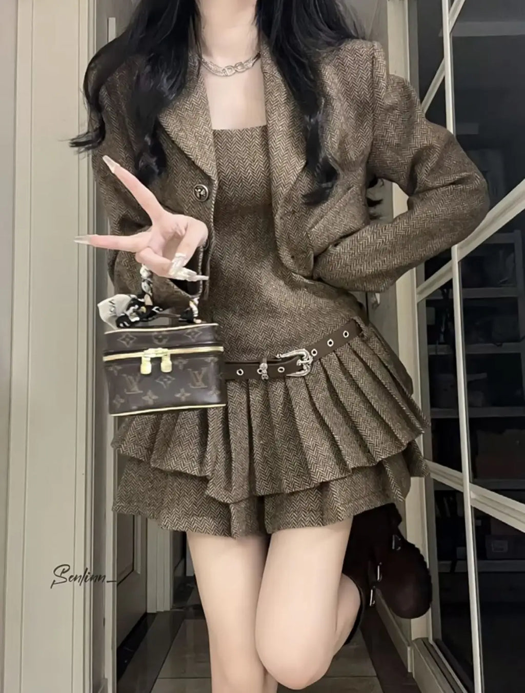 STORESDE French Vintage Chic Short Suit Jacket And Pleated Skirt Dress Set Women's Fashion Autumn Winter Outfit Elegant Lady Style