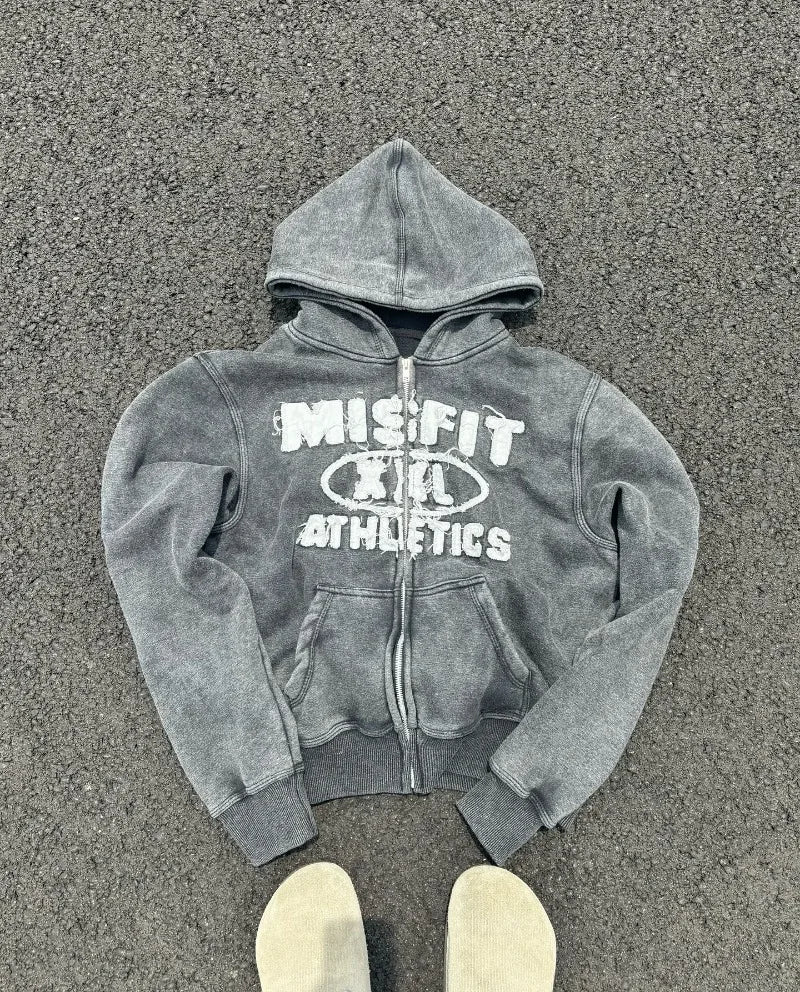 STORESDE Gothic New Fashion Oversized Letter Embroidered Patch Zipper Hoodie Men Y2K Harajuku Vintage Hip Hop Casual Couple Sweatshirt
