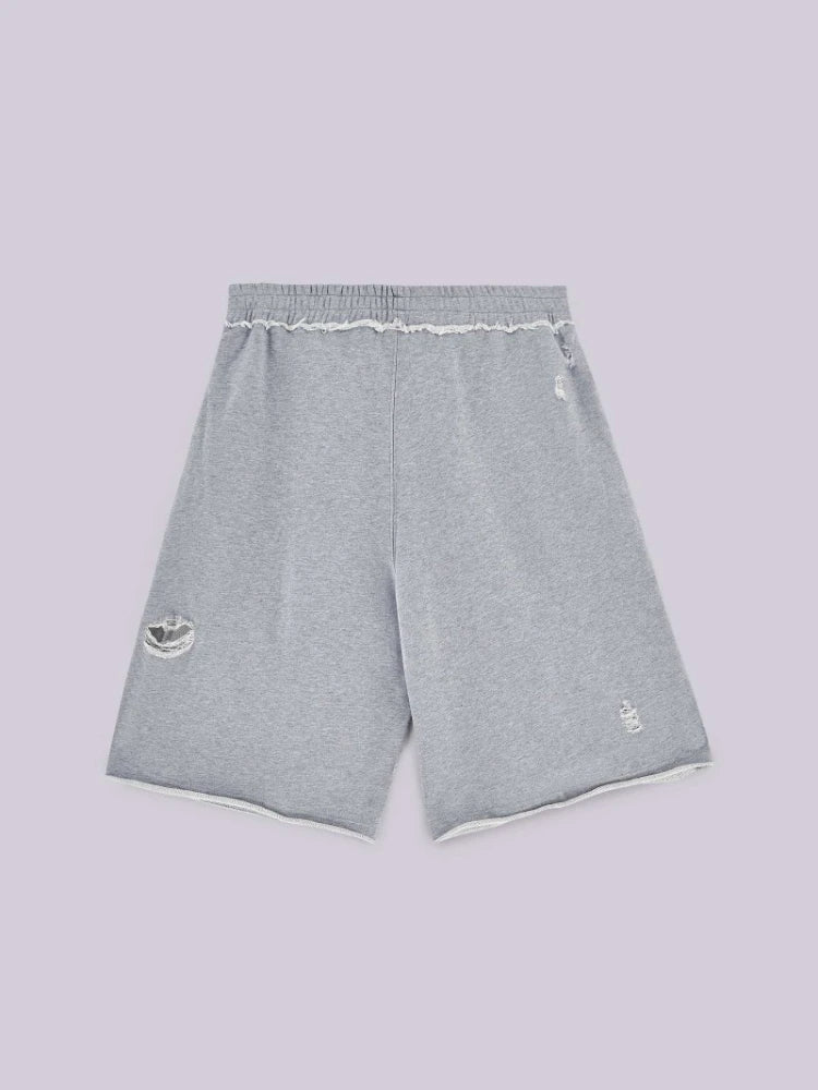 STORESDE HOUZHOU Gray Distressed Baggy Shorts Women Casual Grunge Wide Leg Sport Shorts Hip Hop Streetwear Oversized Holes Sweatpants