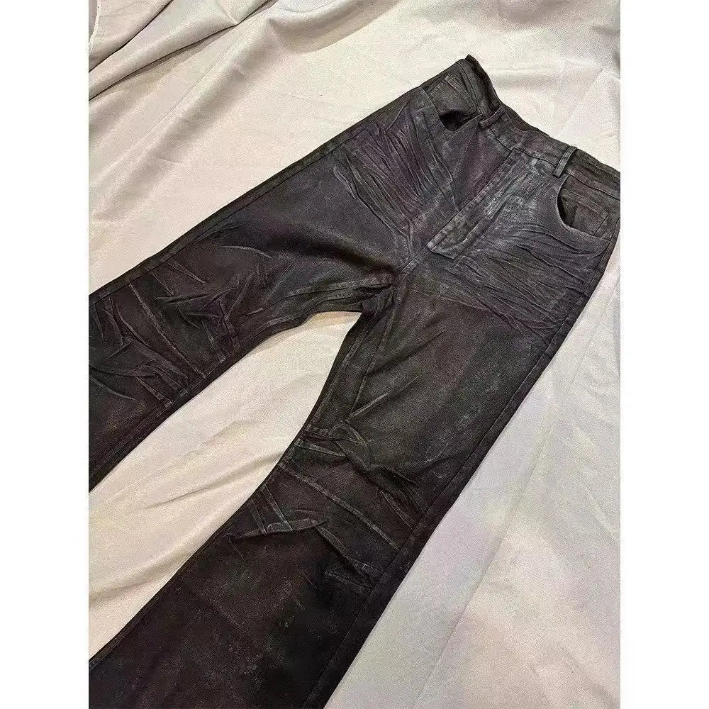 STORESDE American Retro Heavy Industry High Street Coated Micro-Flared Jeans For Men And Women Black Gothic Vintage Casual Loose Jeans