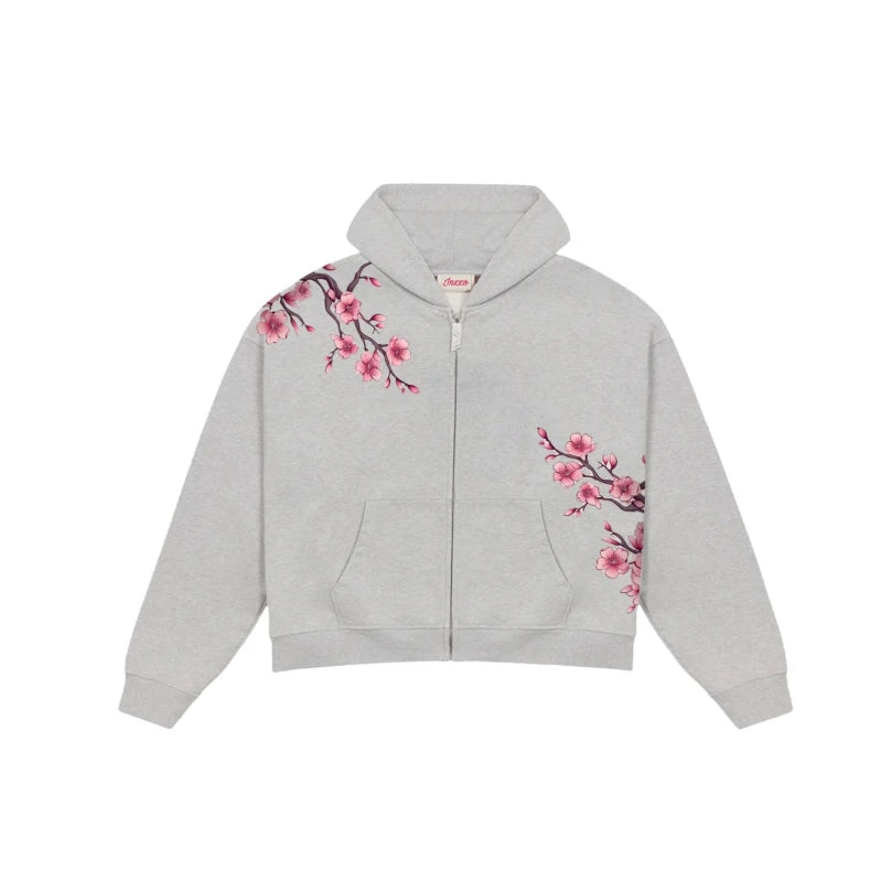 STORESDE 2025 Autumn/Winter Fashion Cherry Blossom Embroidery Patch Zipper Hoodie for Men and Women Y2K Harajuku Retro Gothic Casual Clow