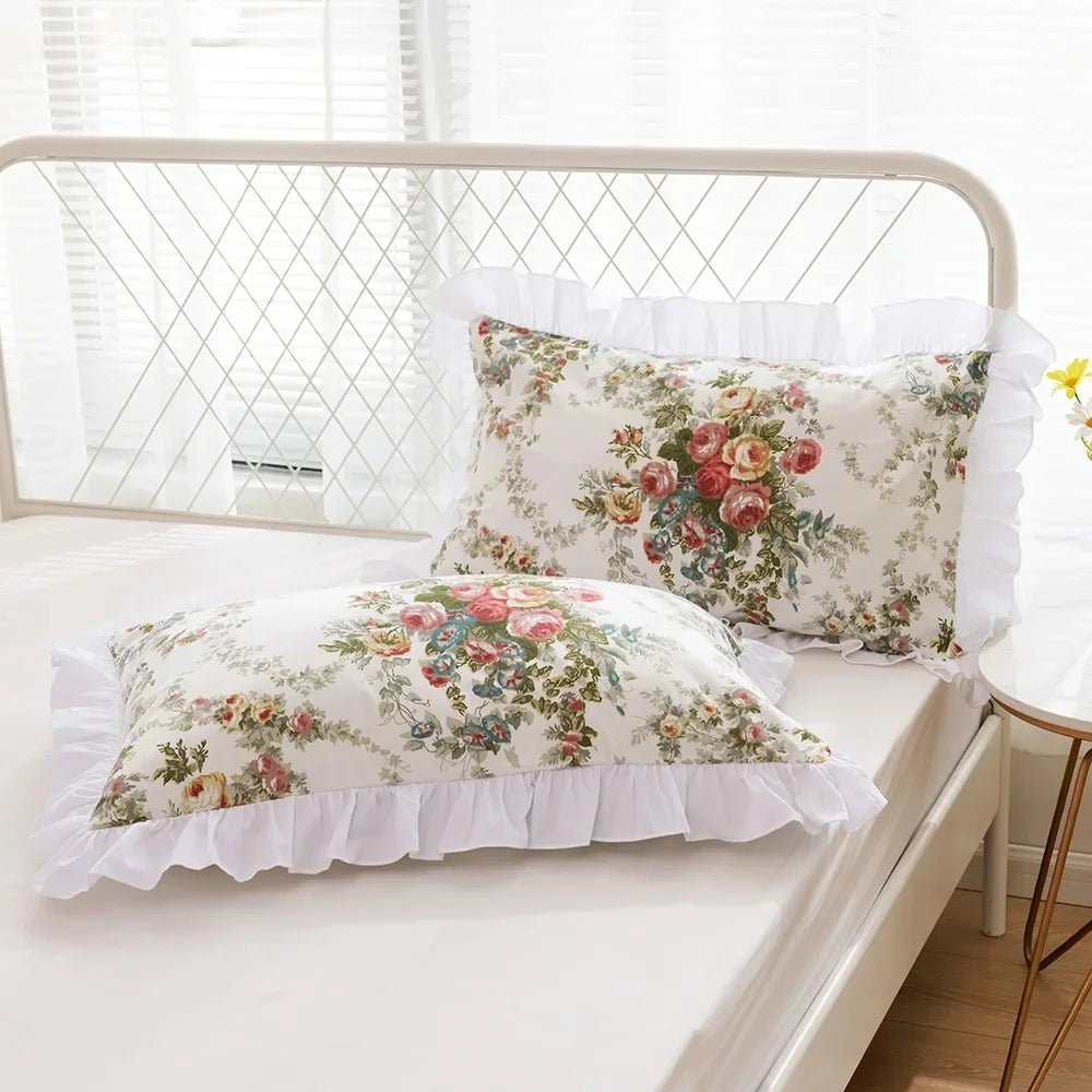 STORESDE Pastoral Cotton Thick Pillowcase, Printed Ruffle Cushion Cover, Pillow Cases, Bedding Pillowcase, Home Decor, 1 Pc