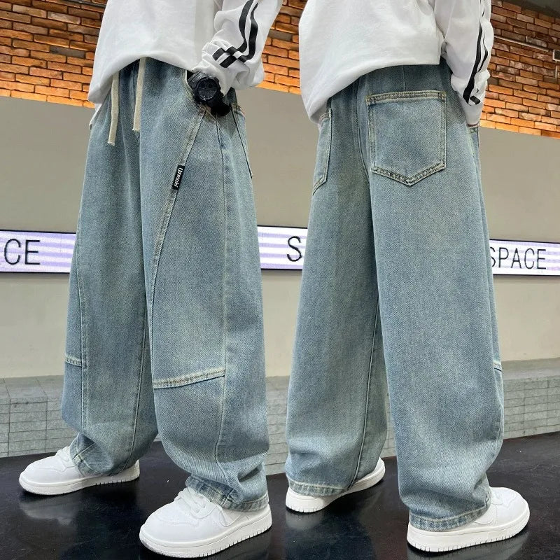 STORESDE Boys Scimitar Jeans Spring and Autumn New Children's Wide Leg Pants Medium Older Boys Pants