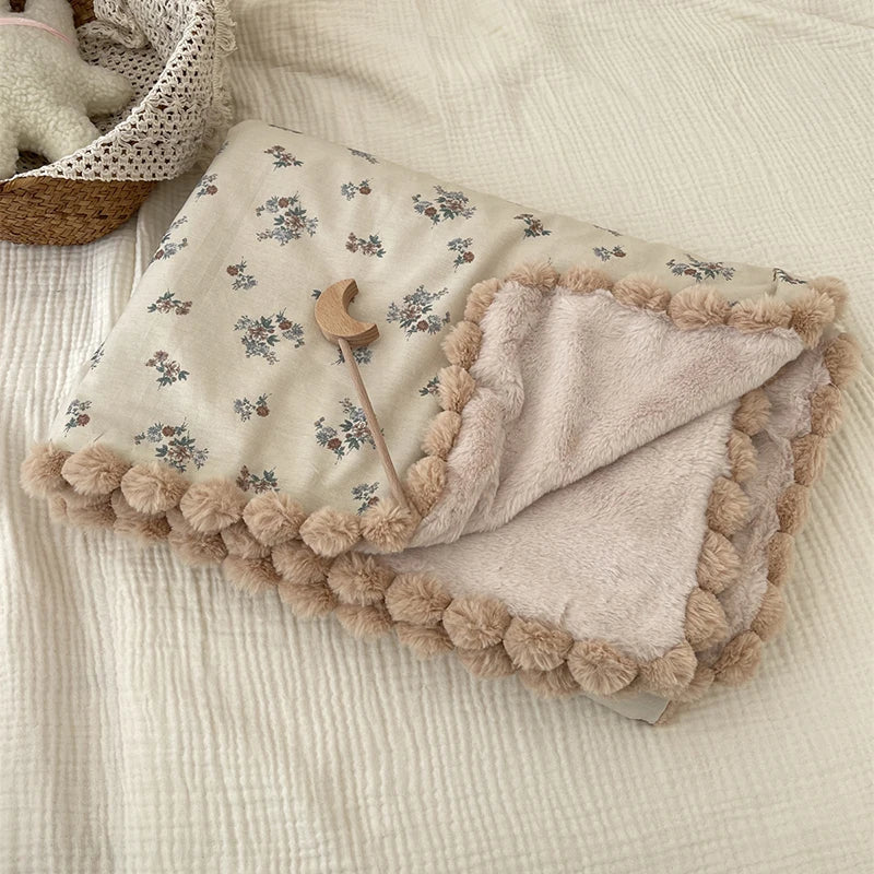 STORESDE 90X130cm Warm Winter Baby Blanket Pompom Blush Sprigs and Blooms Minky Blanket Floral Baby Blanket Quilt Bedding Cover