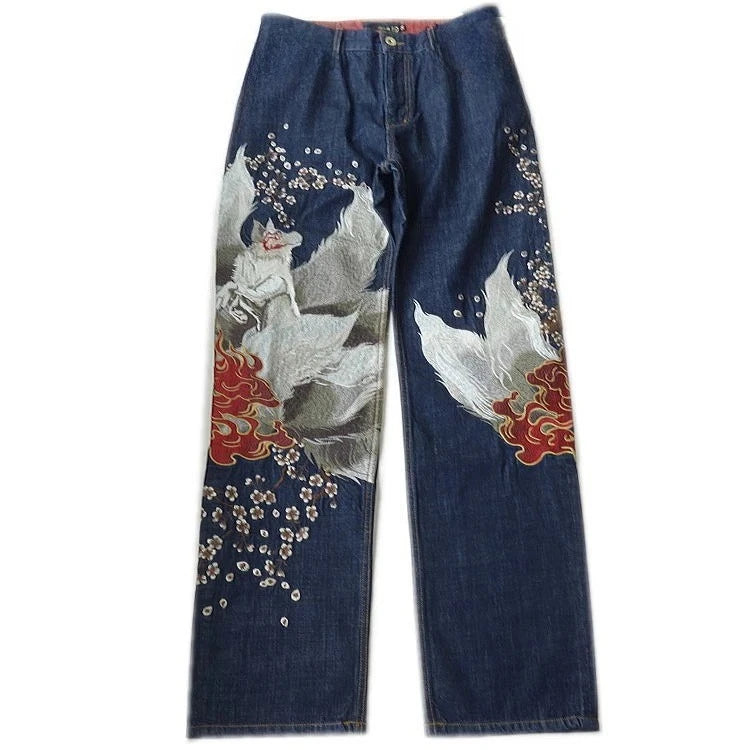 STORESDE Japanese Retro Selvedge Jeans Man Y2K High-end Brand Natural Indigo Dip Dyeing Harajuku Mopping Pants