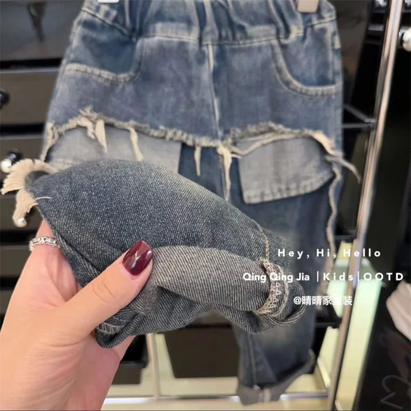 STORESDE Boys Jeans Children Spring Denim Autumn New Fashion Straight Pants 2025 Kids Loose Casual Elastic Trousers 2-8 Years Old