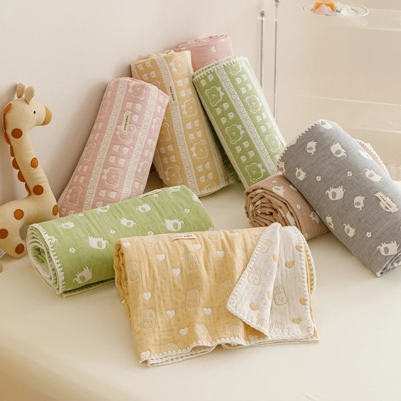 STORESDE Pure Cotton Three-layer Yarn Fabric Children Summer Blanket Spring Soft Skin Friendly Quilt Air Conditioner Comforter Adult Kid