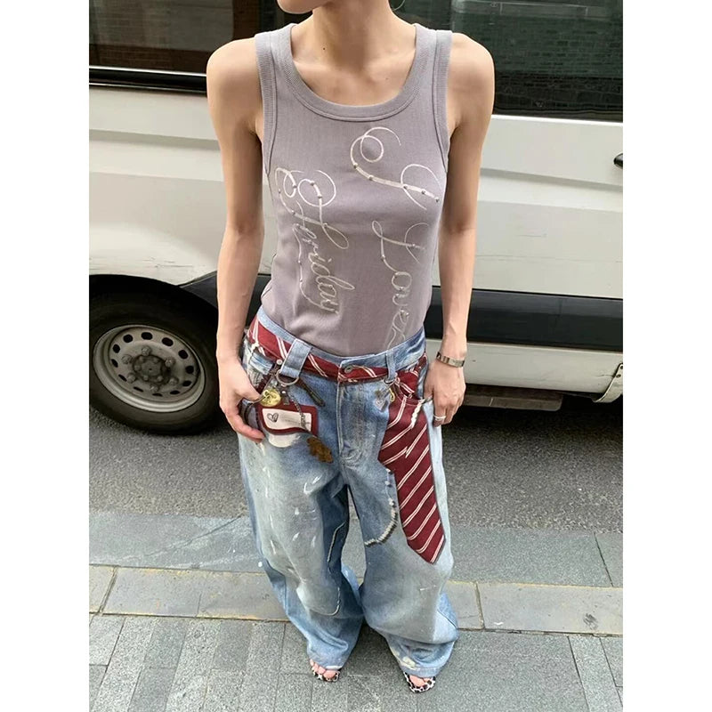 STORESDE ZHIZOU Women Blue Y2k Baggy Jeans Harajuku VintageBent Knife Denim Trouser Aesthetic 2000s Style Jeans Pants Oversize Clothes