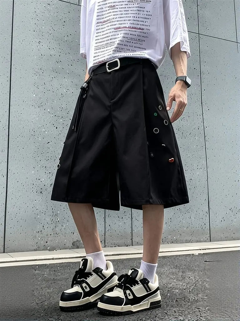 STORESDE Streetwear Wide leg Shorts Men Black Dress Pants Casual Man Oversized Lightweight Breathable Hip Hop Blazer Shorts Summer