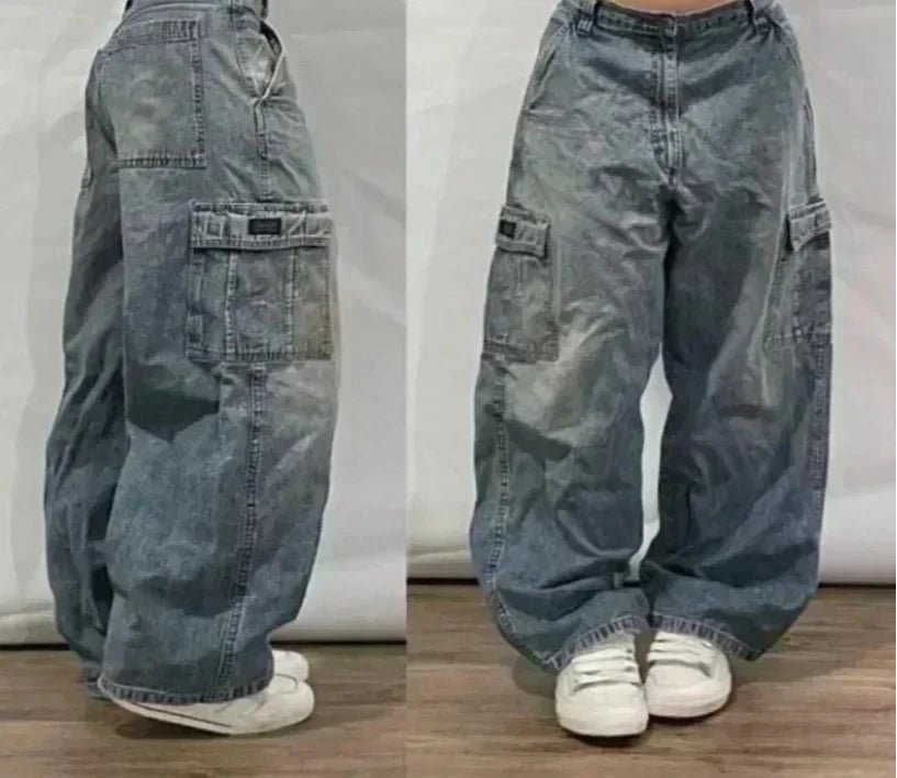 STORESDE 2025 New American Trend Retro Hip-hop Embroidery Pattern Baggy Jeans For Men And Women Y2K Harajuku Gothic Wide Pants Streetwear