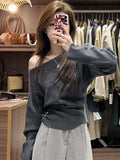 STORESDE Korean Vintage Off Shoulder Solid Sweaters Women Grunge Casual Streetwear Knitted Pullovers Loose Y2k Aesthetic Jumpers Females