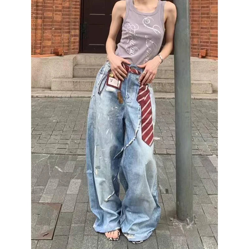 STORESDE ZHIZOU Women Blue Y2k Baggy Jeans Harajuku VintageBent Knife Denim Trouser Aesthetic 2000s Style Jeans Pants Oversize Clothes