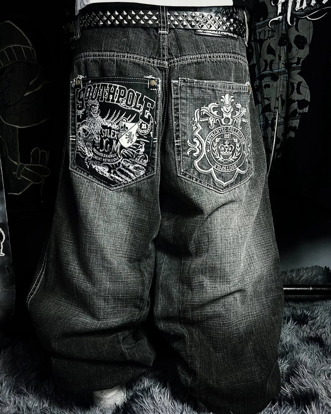 STORESDE American Hip-hop Oversized Jeans Mens Retro Skateboard Boy Wide-leg Pants Gothic Graffiti Couple Wide Y2k Southpole Pants