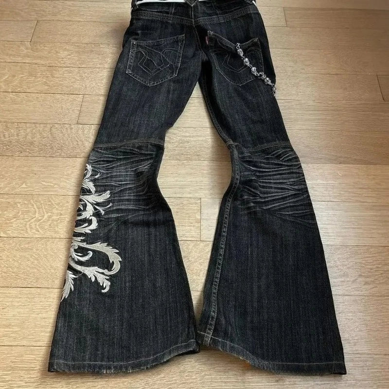 STORESDE Y2K Micro La Retro Wide Jeans 2006 Leg Pants New High Waist Harajuku Loose Embroidered Women Jeans with Rock Punk Style