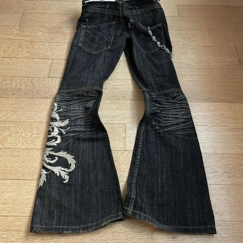 STORESDE Y2K Micro La Retro Wide Jeans 2006 Leg Pants New High Waist Harajuku Loose Embroidered Women Jeans with Rock Punk Style
