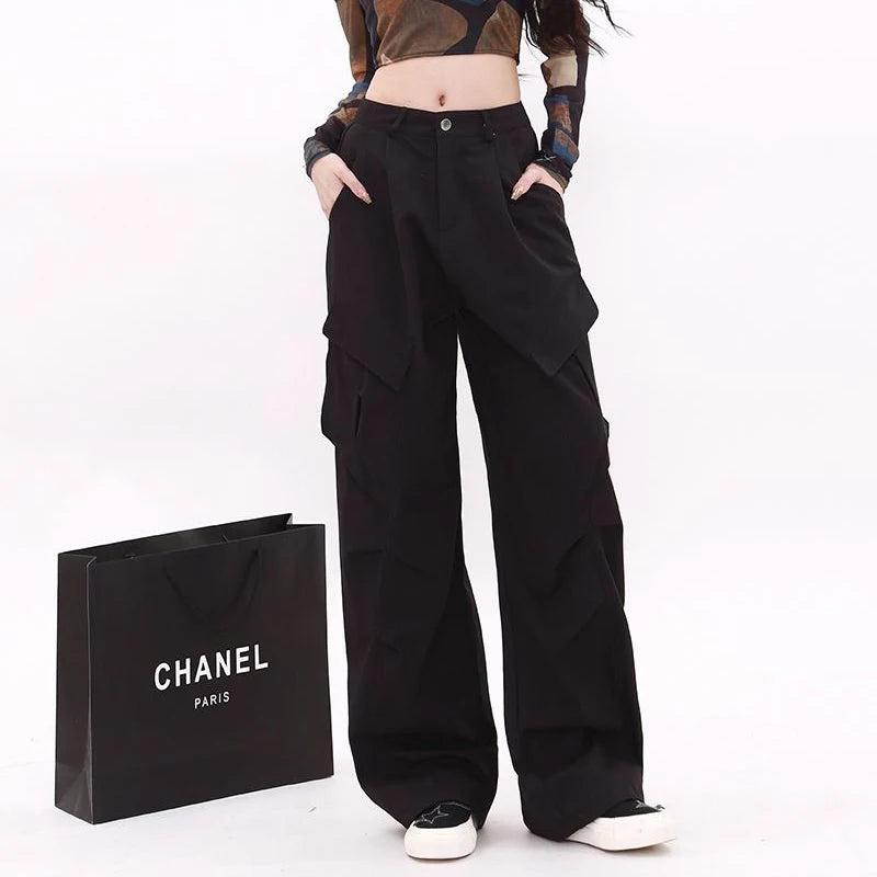 STORESDE High Street Female Straight Leg Trousers Girls Chic Retro High Waist Slacks Lady Fashion Comfortable Baggy Cargo Pants