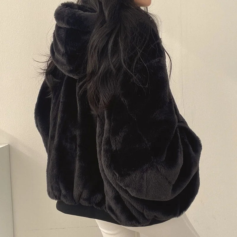 STORESDE Korean Casual Women Cashmere Padded Double-Sided Lamb Wool Cotton-Padded Jacket Y2K New Zipper Hooded Cotton-Padded Jackets Coat