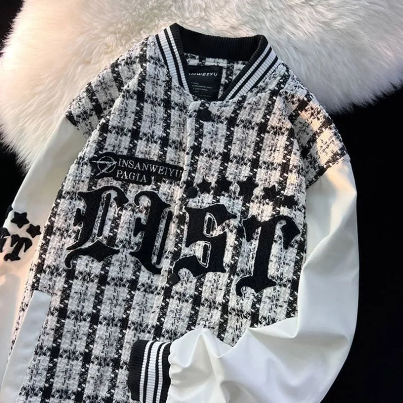 STORESDE American New Retro Letter Flocking Splicing Jacket Female Y2K High Street Fashion Hip-hop Loose Tooling Baseball Uniform Jacket