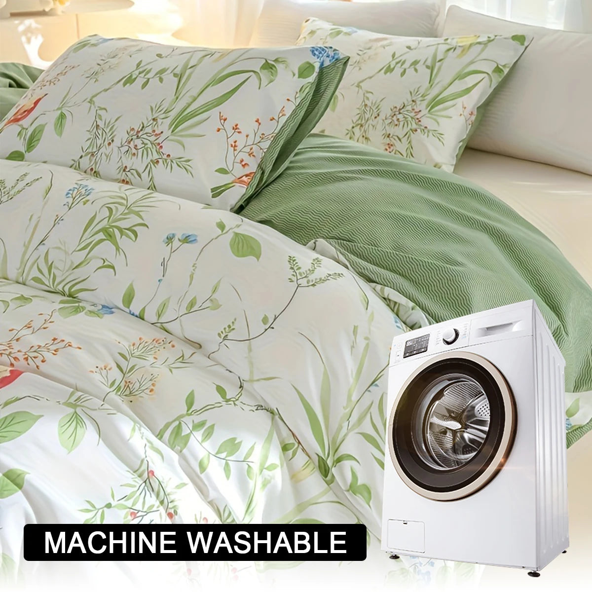 STORESDE 3pcs/set Leaf Floral Pattern Duvet Cover Set(1 Duvet Cover & 2 Pillowcase）Soft And Skin-Friendly Duvet Cover Bedding Set For