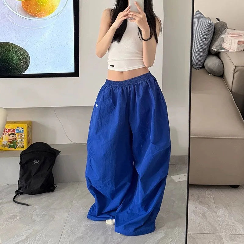 STORESDE Y2k American Women's Hip Hop Loose Wide Leg Jogger Pants 2026 Summer Pattern Embroidered Parachute Sweatpants Loose Pleated