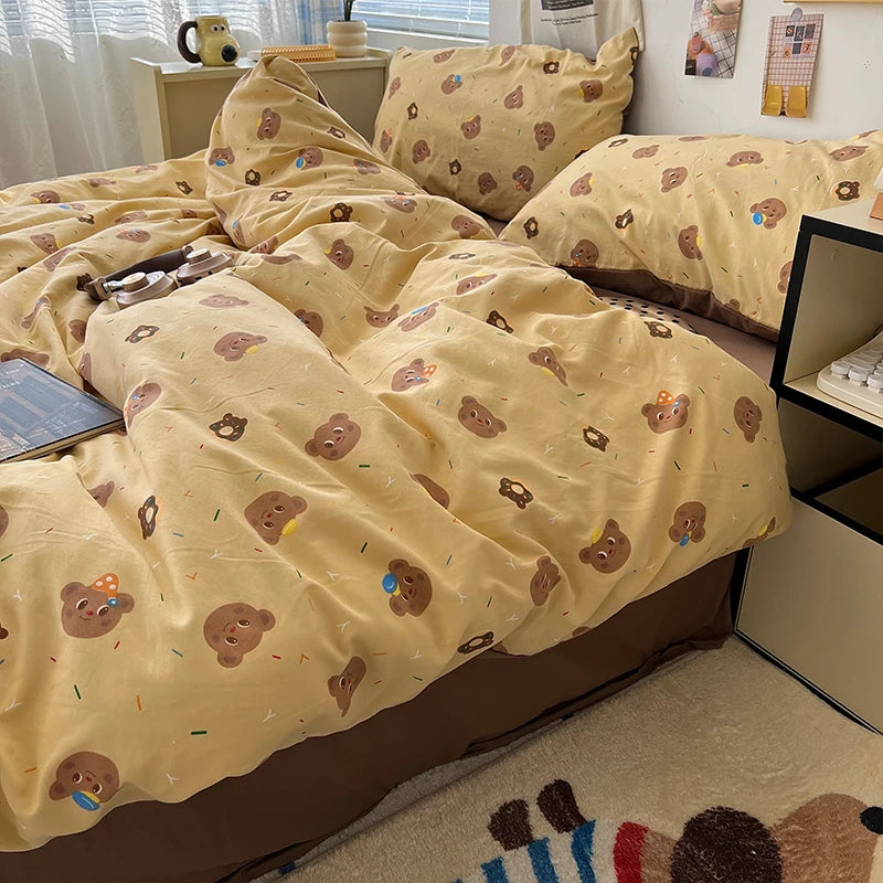 STORESDE New Soft Skin-friendly Bedding Set Comfortable Breathable Duvet Cover Set with Sheet Single Double Quilt Cover and Pillowcases