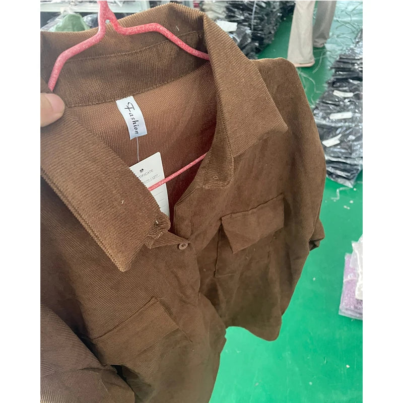 STORESDE Autumn Retro Versatile Single Breasted Turndown Collar Long Sleeved Jacket for Women Coffee Casual with Pockets Loose Coat