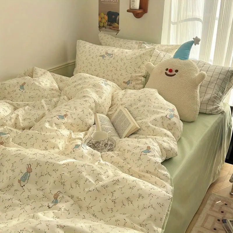 STORESDE Vintage Floral Bedding Set Ins Single Double Size Duvet Cover No Filler Flat Sheet Pillowcase Soft Girls Home Bed Linens