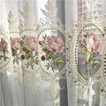 STORESDE American Luxury Peony Embroidery Tulle Curtain For Living Room European Elegant Flower Embroidery Sheer Voile Drapes For Bedroom