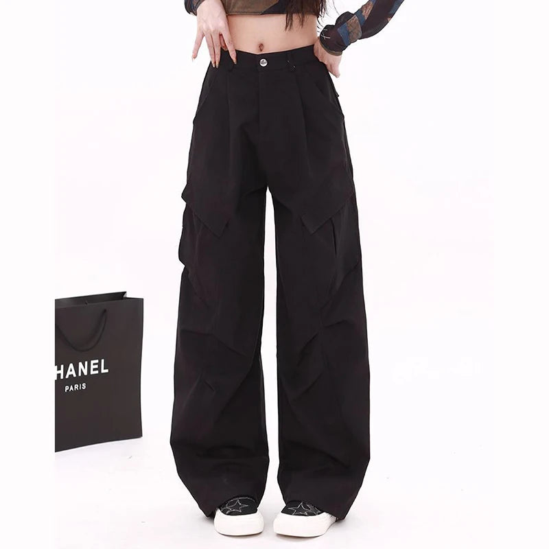 STORESDE High Street Female Straight Leg Trousers Girls Chic Retro High Waist Slacks Lady Fashion Comfortable Baggy Cargo Pants