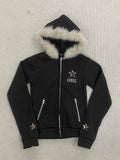 STORESDE Vintage American Retro White Letter Hoodie Women Winter Faux Fur Lined Zip Up Sweatshirt Cozy Pullover Streetwear 2026 new