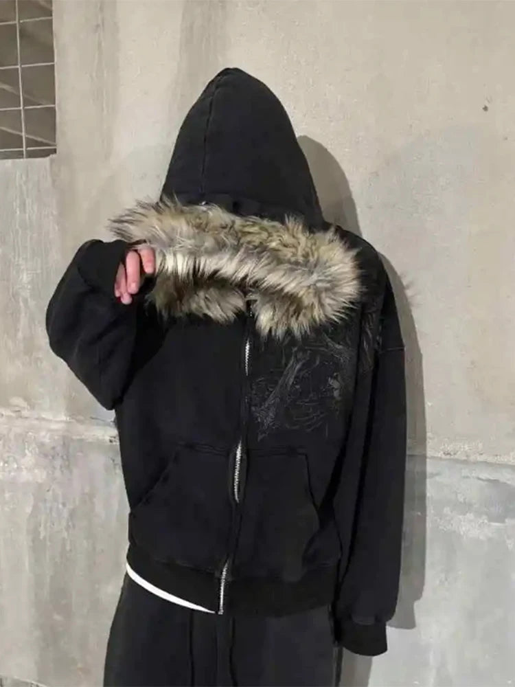 STORESDE Autumn and winter new Y2K unisex zipper thick sweatshirt jacket with hat simple daily versatile and not monotonous