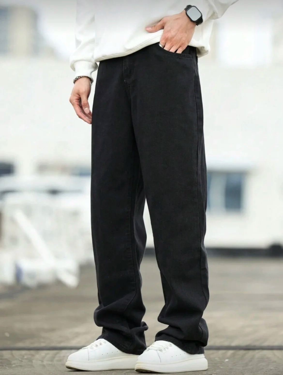 STORESDE Men's Wide Leg Jeans - Oversized Straight Fit Denim Pants with Casual Drop Crotch